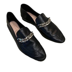 Zara Black Silver Chain Detail Leather Loafers  - 37 - 6.5